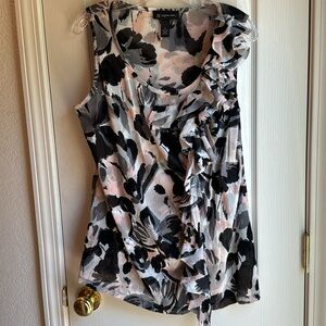 NWOT INC PINK BLACK GRAY SLEEVELESS PRINT PULLOVER BLOUSE SZ 1X